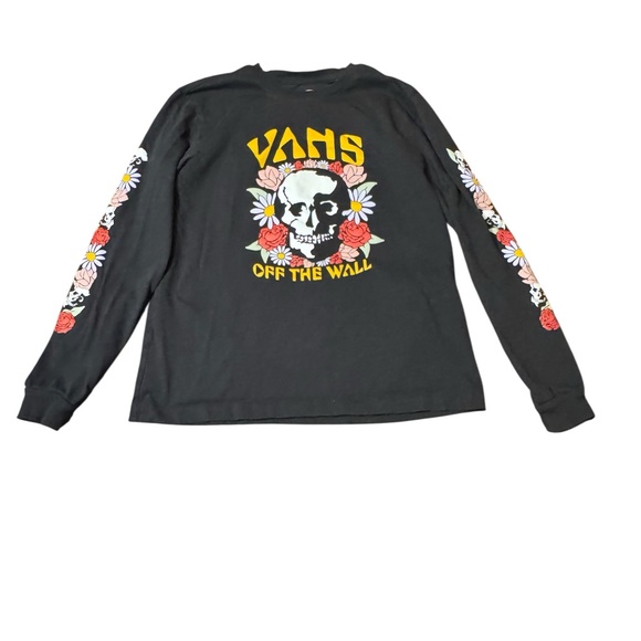 Vans Skull Rose Floral Graphic Long Sleeve T Shirt SZ L Black Punk Grunge Skater - Picture 9 of 12